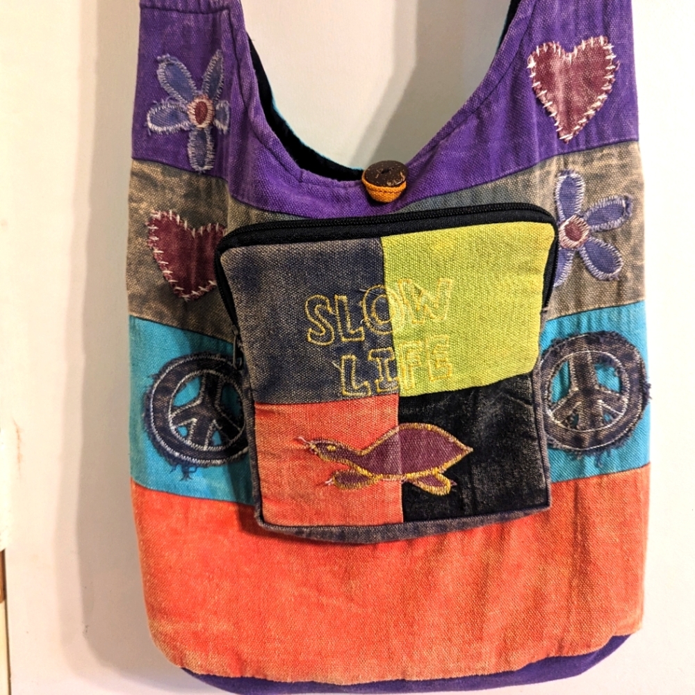 Boho crossbody bag slow life sea turtle